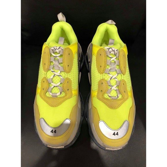 Balenciaga Triple S Sneaker Neon Yellow Grey Speed Flat Trainer 44 Mens US 11 - Picture 7 of 12